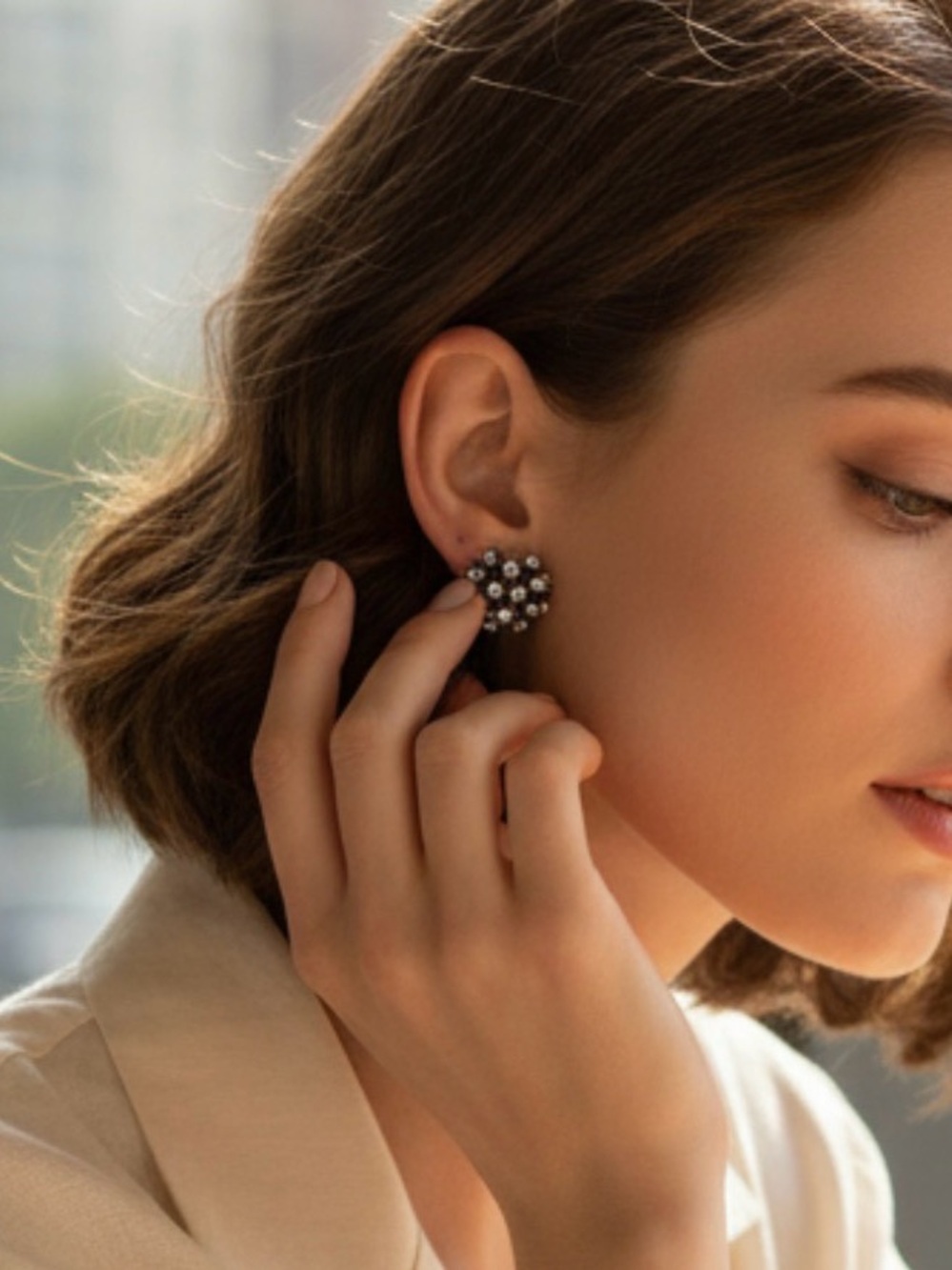 Crystal Cluster Drop Earrings - Silver Tone